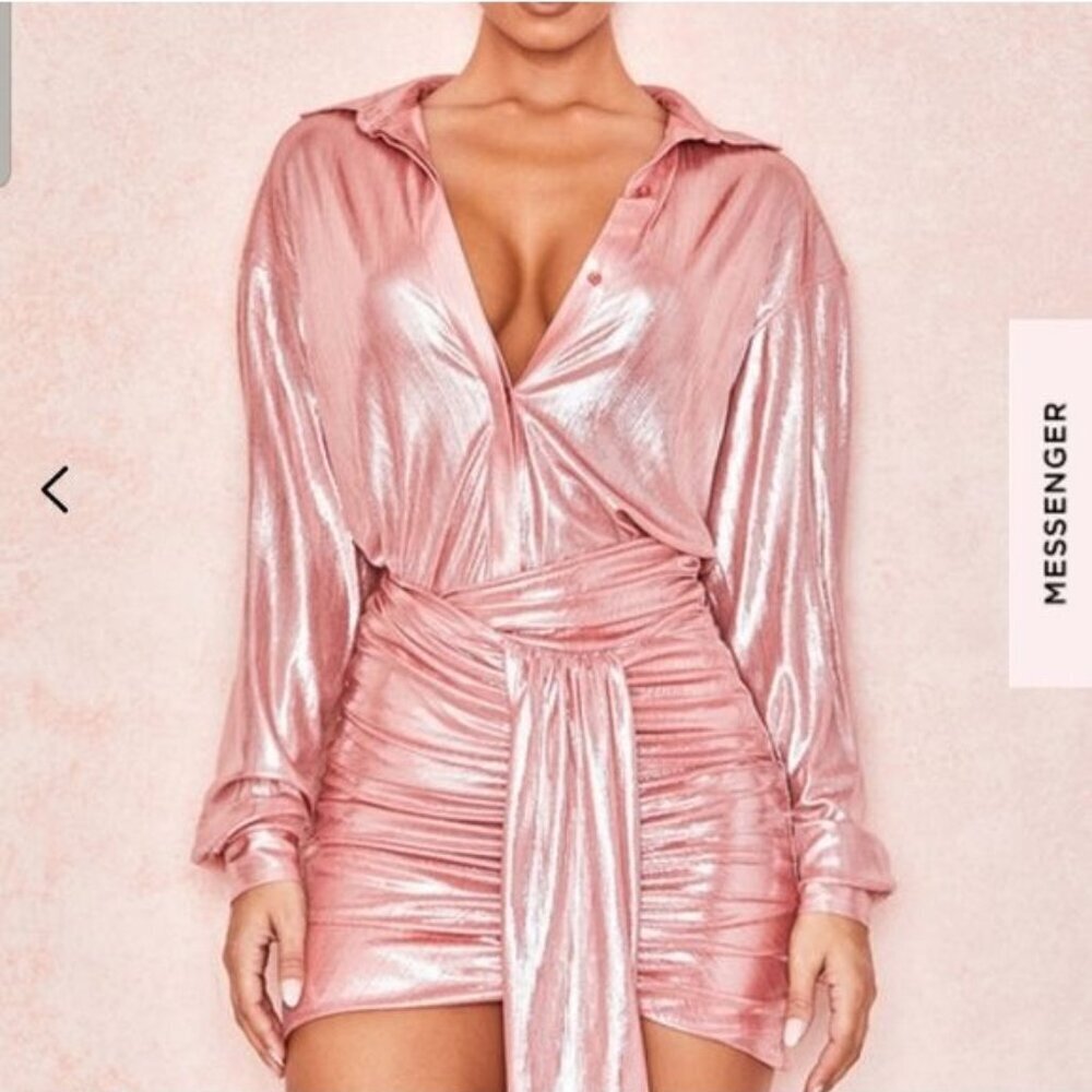 House of CB Pink Metallic Ruched Mini Skirt Size large L